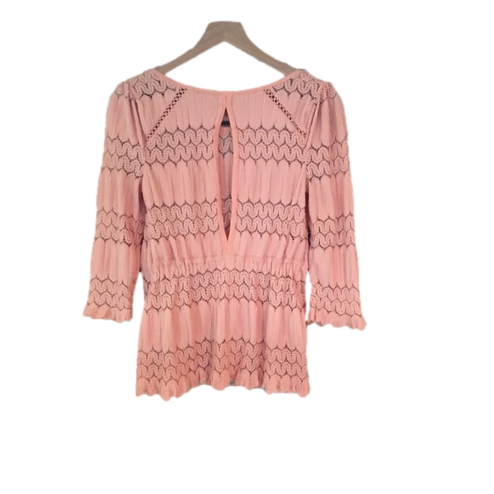 Free People Fire Island Peach Open Knit Blouse Women’s Size S Boho Casual Top - Picture 5 of 5